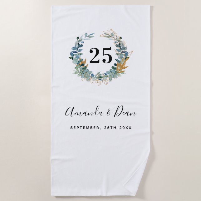 Serviette De Plage 25e couronne d'eucalyptus mariage (Devant)