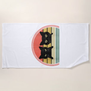 Serviette De Plage 2 Chats noirs Pékin Vintage Retro Chat Animal Love