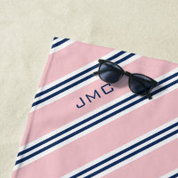 3 lettres Monogramme rose et bleu rayures