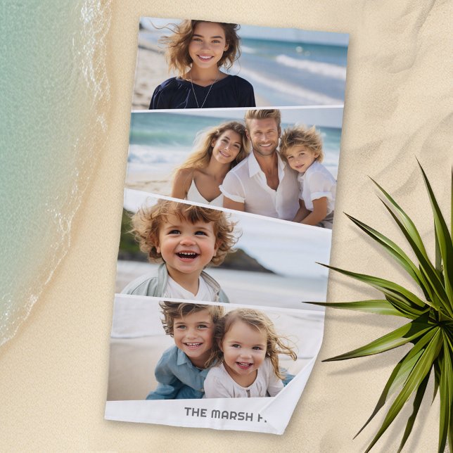 Serviette De Plage 4 Collage De Photo Inégal - Funky Quadrilatéral Ar (Personalized Beach Towel with Photos and Text)