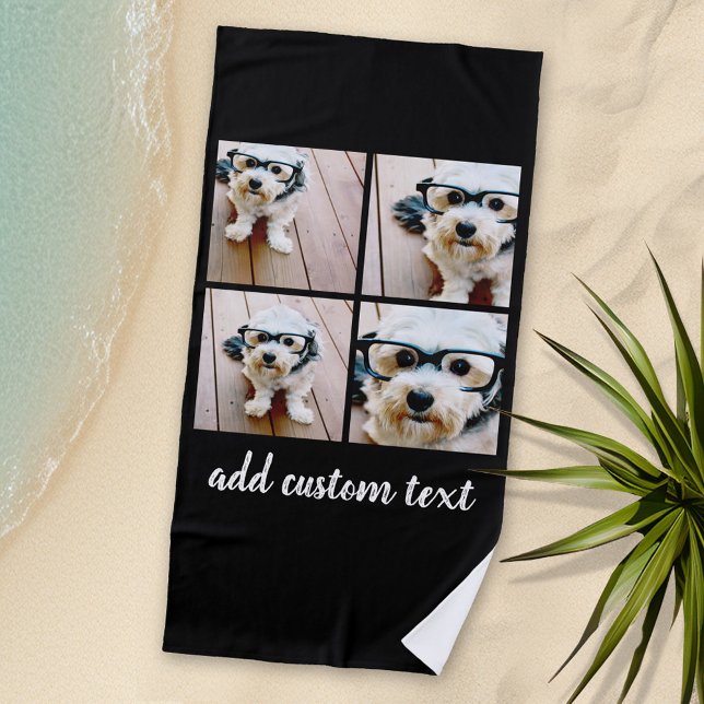 Serviette De Plage 4 Collage photo - CHOISISSEZ VOTRE COULEUR ARRIÈRE (Personalized Beach Towel - Photo Collage with area for monogram or text)