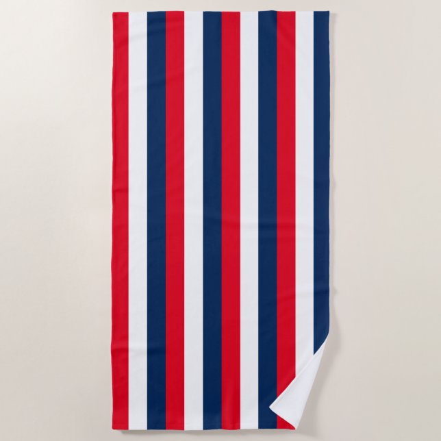 Serviette De Plage 4 juillet rouge blanc rayures bleu moderne (Devant)
