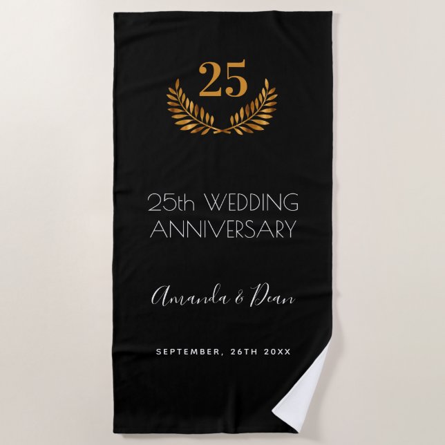 Serviette De Plage 50e anniversaire mariage blanc noir couronne (Devant)