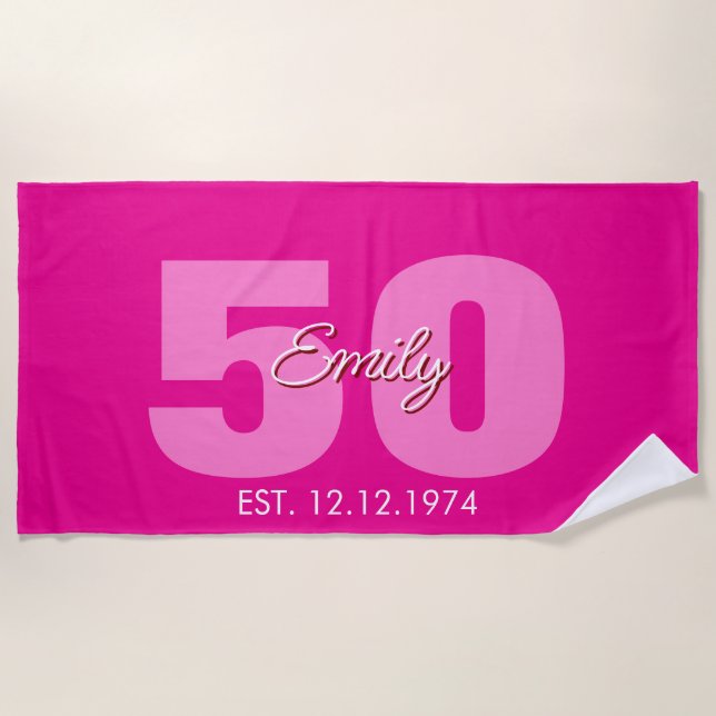 Serviette De Plage 50th Birthday ,Custom 50th Birthday Gift,50th  (Devant)