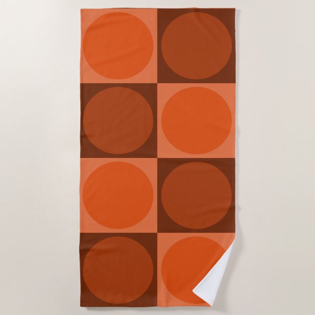 Serviette De Plage 70s Checks and Circles Flame Orange (Devant)