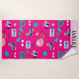 Serviette De Plage 80s Costume Vibrant pink Retro culture pop