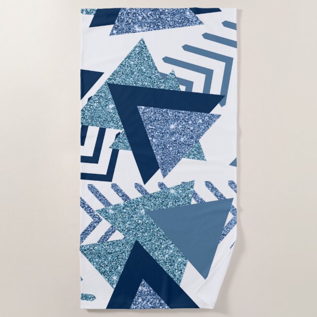 Serviette De Plage 80s Luxe Abstrait | Turquoise et bleu marine (Devant)