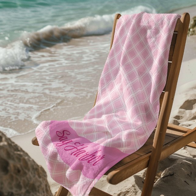 Serviette de plage à carreaux roses avec texte per (Custom Beach Towel
)
