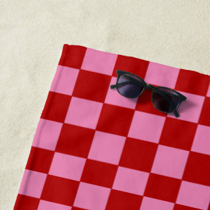 Serviette De Plage à damiers rouge et rose chaud