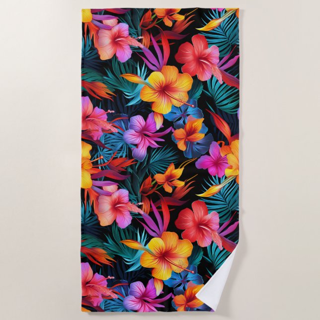 Serviette de plage à fleurs tropicales (Devant)