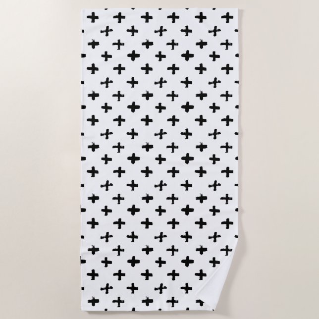 Serviette De Plage À l'encre noire chargez le motif croisé (Devant)