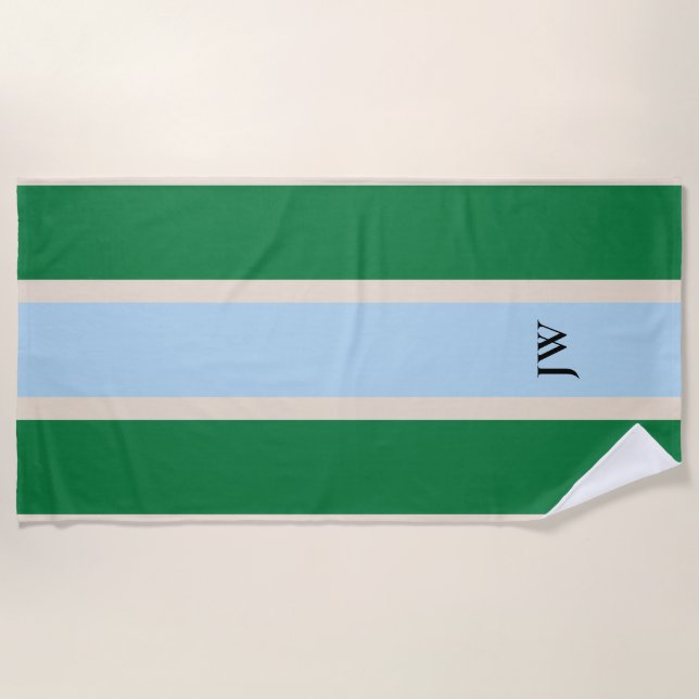 Serviette de plage à monogramme et rayure de cours (Devant)