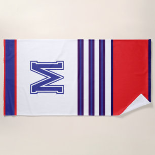 serviette de plage à monogramme rouge et bleu mode