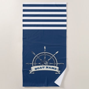 Serviette de plage à rayures bleu marine avec roue