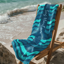 Serviette de plage à rayures bleues personnalisée