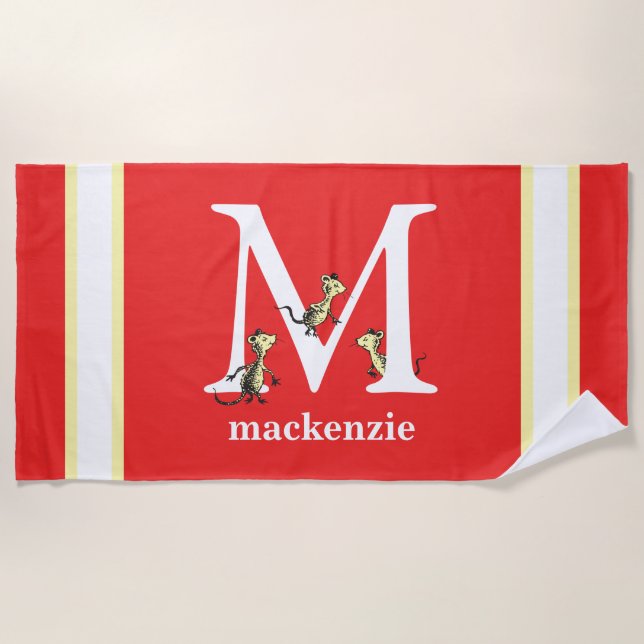 Serviette De Plage ABC du Dr Seuss : Lettre M - Blanc | Ajouter Votre (Devant)