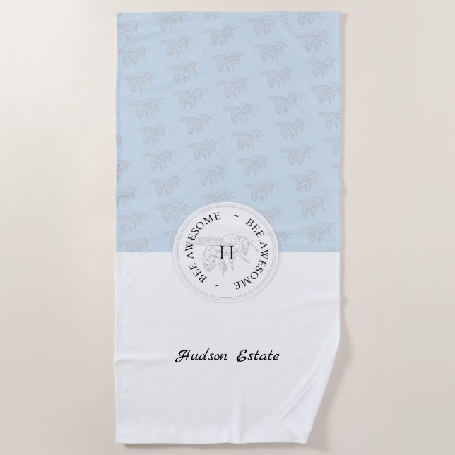 Serviette De Plage Abee Awesome Silver Bee Personnalisé Monogramme (Devant)