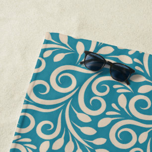 Serviette De Plage Abstrait cyan foncé fleuri motif