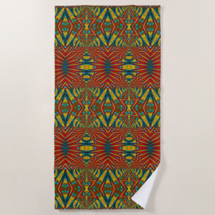 Serviette De Plage Abstrait hippie rouge jaune bleu ethnique Trippy