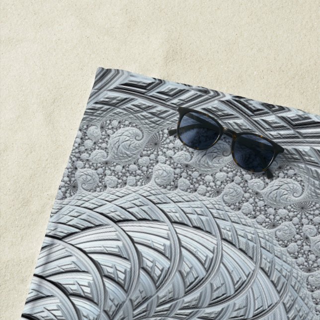 Serviette De Plage Abstraite spirale gris clair (En situation)
