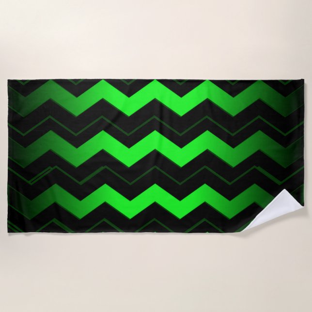Serviette De Plage Accent vert et noir sur vert clair (Devant)