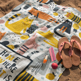 Serviette De Plage Accueil est là où mon chat est Motif Nom monogramm