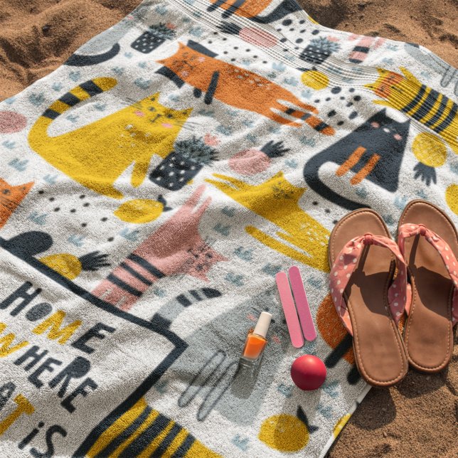 Serviette De Plage Accueil est là où mon chat est Motif Nom monogramm (Créateur téléchargé)