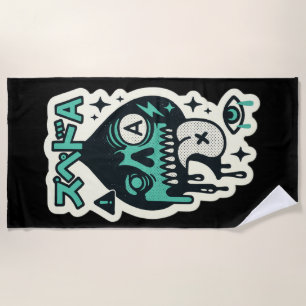 Serviette De Plage Ace de pique — Crâne de goutte Katakana