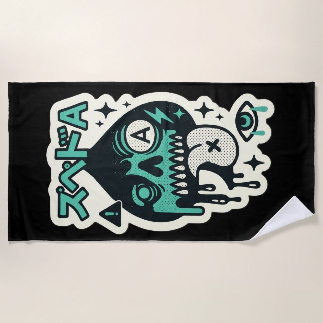 Serviette De Plage Ace de pique — Crâne de goutte Katakana (Devant)