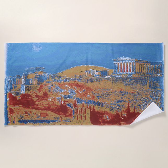 Serviette De Plage Acropolis Athens Blue Beach Towne (Devant)
