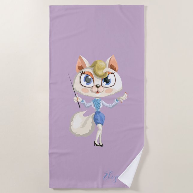 Serviette De Plage Adorable Whimsical Cartoon Kitty - Personnalisé (Devant)