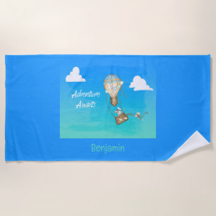 Serviette De Plage Adventure Await Hot Air Balloon Personnalisé