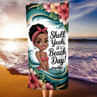 Serviette De Plage Afro-Américain Tropical Ocean Vibes Shell Ouais