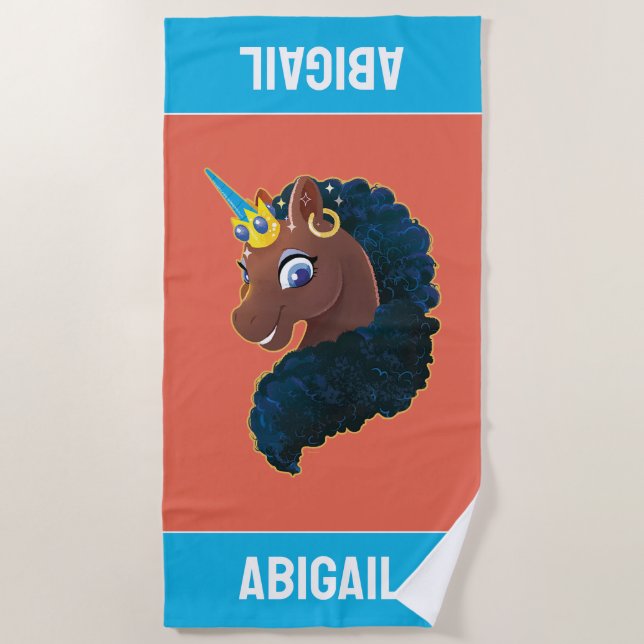 Serviette De Plage Afro Unicorn | Magique (Devant)