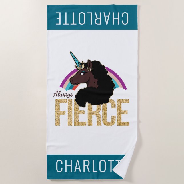 Serviette De Plage Afro Unicorn | Magique - Toujours fière (Devant)