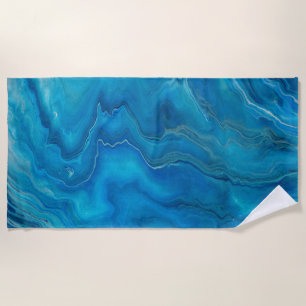 Serviette De Plage Agate de marbre bleu et Turquoise Résumé