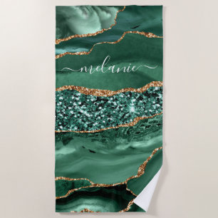 Serviette De Plage Agate Green Gold Parties scintillant Geode Marbre