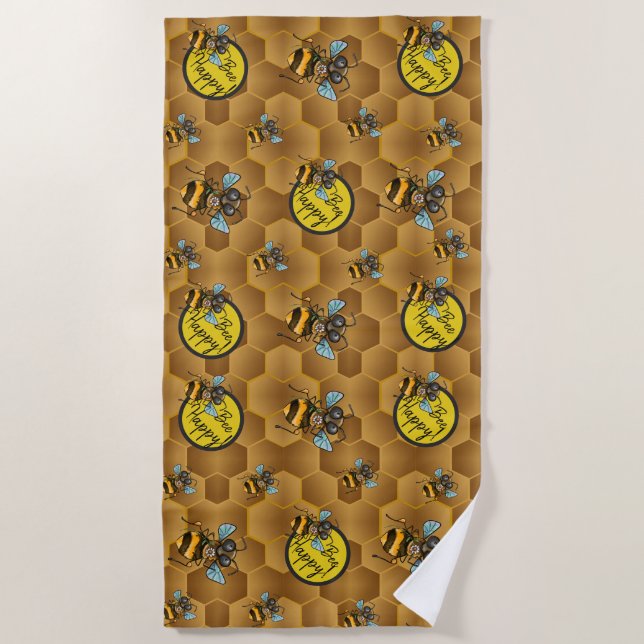 Serviette De Plage Aie Du Bonheur ! Abeille de miel mignonne (Devant)