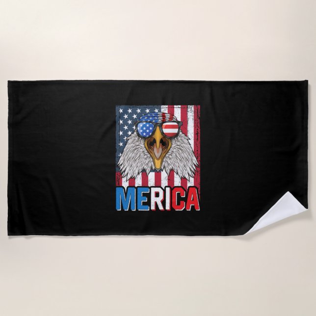 Serviette De Plage Aigle chauve Merica 4 juillet (Devant)