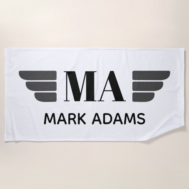 Serviette De Plage Ailes Monogramme personnalisé (Devant)