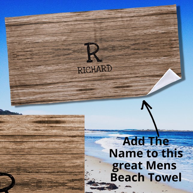 Serviette De Plage Ajouter le nom initial Bois Bois Planche Revêtemen (Créateur téléchargé)