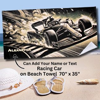 Serviette De Plage Ajouter Nom, Voiture de course lançant de la pouss