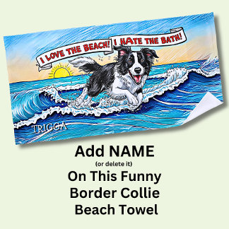Serviette De Plage Ajouter un nom, Bordure Collie Chien courant dans