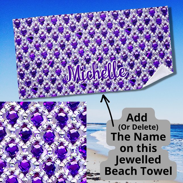 Serviette De Plage Ajouter un nom Coupe Carré de diamants violets (Créateur téléchargé)
