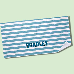 Serviette De Plage Ajouter un nom Texte, Grungy Bleu Blancs