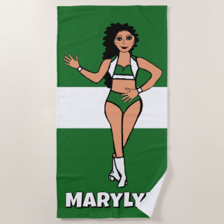 Serviette de plage Ajouter un nom Vert/Blanc