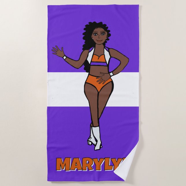Serviette de plage Ajouter un nom Violet / Orange (Devant)