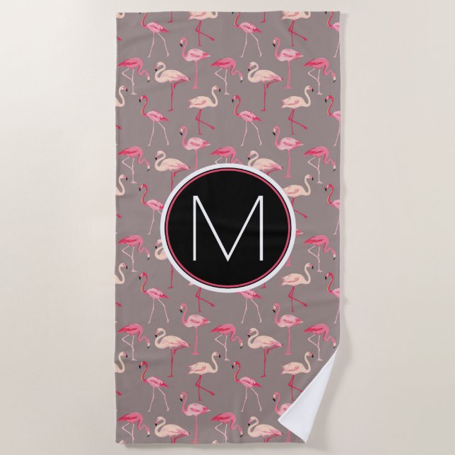 Serviette De Plage Ajoutez vos rétros Flamants roses du monogramme | (Devant)