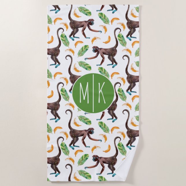 Serviette De Plage Ajoutez vos singes du monogramme |Sweet jonglant (Devant)