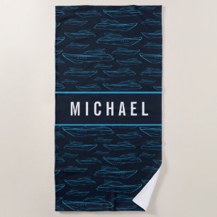 Serviette De Plage Ajoutez votre motif   bleu nommé de yacht